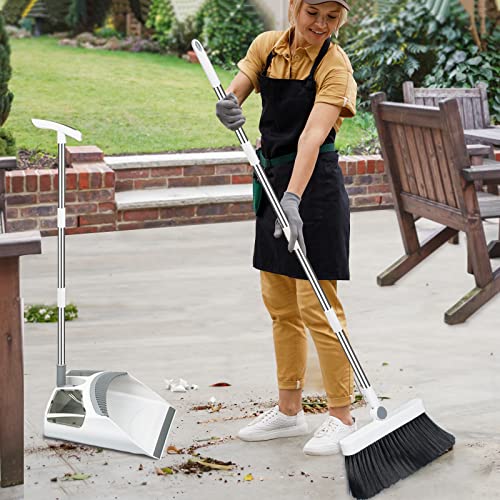 Hibaby Broom And Dustpan Set For Home, 54" Long Handle Lightweight 180° Rotating Broom Combo, Standing Dust Pan With Combteeth, Broom And Dustpan Combo Set For Kitchen Room Office Lobby Floor Cleaning #TOP5