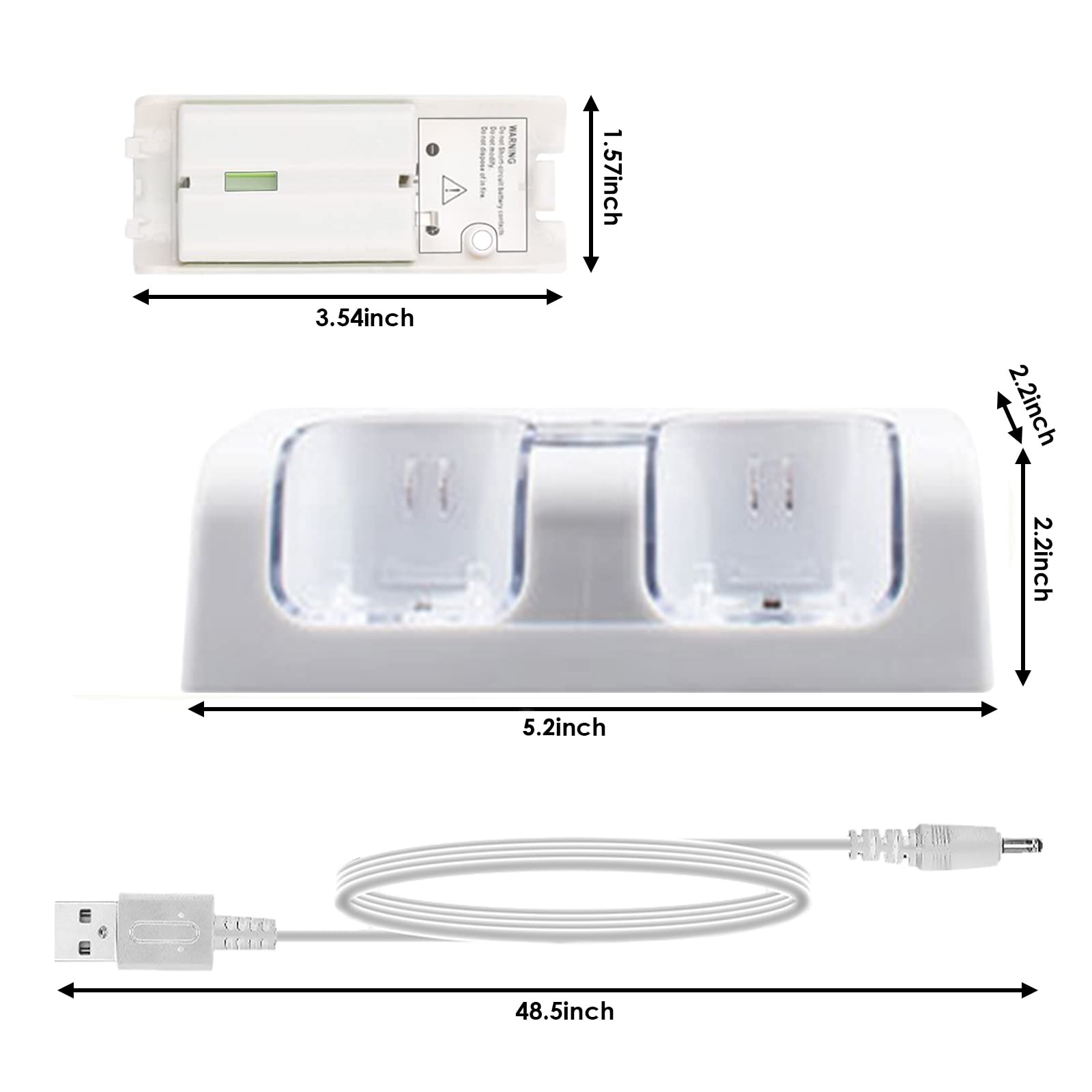 SANON Station de Recharge pour Wii Remote Controller, USB 2 Pors Charging Dock avec 2 Piles Rechargeables et indicateurs LED pour Wii Télécommande (Blanche-2 Dock)