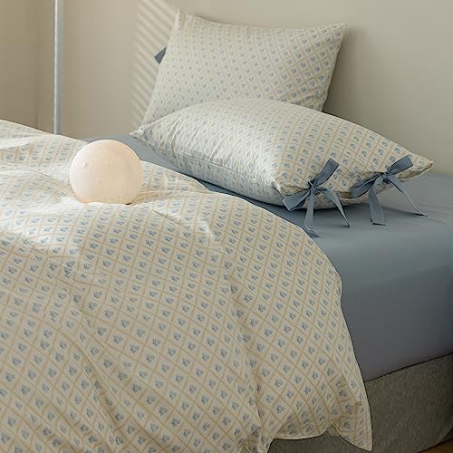 Highbuy HBCOM62-F Botanical Blue Flower Comforter Set Full Size Grid Floral Comforter Set Full Girl Toddler French Country Style Full Bed Comforter Set thumb #1