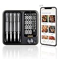 Wireless Meat Thermometer with 4 Probes, Inkbird WiFi Digital Food Thermometer for Turkey Beef Rotisserie Grill Oven,Unlimited Range Dishwasher Waterproof Bluetooth Meat Thermometer for iOS & Android
