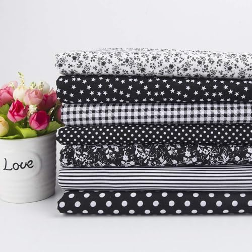 Image of Cotton Fabric DIY Making Supplies Quilting Patchwork Fabric Fat Quarter Bundles DIY for Quilting Cotton Patchwork Cushions (Black, 20 inch x 40 inch)