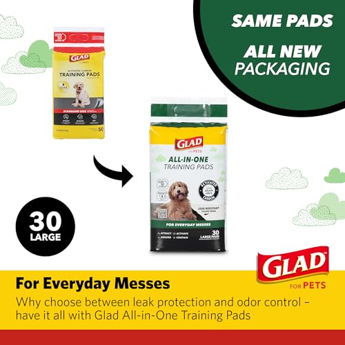 Glad for Pets Black Charcoal Puppy Pads - 6-Layer Leak-Proof Construction, Activated Carbon Odor Control, Pheromone Attractant - Disposable Dog Pee Pads for Potty Training, 23 x 23 in, 100 Count