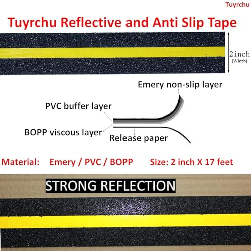 Image of Anti Slip Tape 2 Inch Wide, Waterproof Grip Adhesive Heavy Duty High Traction Friction for Indoor /Outdoor Steps (17 Ft /Black-Reflective).