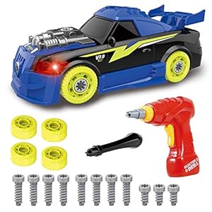 Pup Go Take Apart Toy Racing Car, 2 In 1 Easy Build Your Own Car, Drill and Power Tools, Gifts Present Children Construction Building Toys for Age 3 Year Old Boy Kids (4 Spare Screws Included)