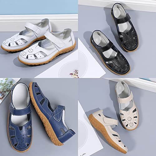 Women's Summer Casual Closed Toe Leather Sandals,Comfortable Soft Sole Ankle Strap Mary Jane Orthopedic Beach Shoes3