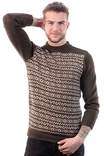 Andean Brown Alpaca Sweater with Long Sleeves for Men Pioneer