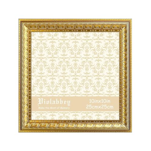 Image of VIOLABBEY 10x10 Picture Frame Gold, Vintage Photo Frame | Antique Ornate Picture Frame, Wall or Tabletop Display, Classic Design for Home Office Decor, Fits 10x10 Pictures
