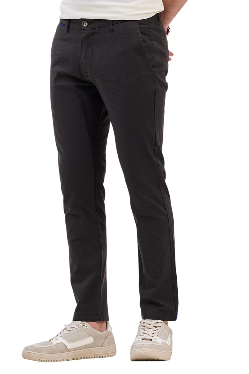 snitch Men Trousers Slim Fit Plain Front Tapered Hem Plain Design | Breathable Cotton Blend with Medium Stretch for Casual & Summer Outings-picture-32