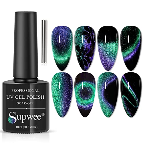 Supwee Katzenauge Nagellack Gel Chamäleon Cat Eye Gel Polish UV Gelnägel Magnetisch 9D Katzenauge Glitzer Gellack mit Magnete UV-Gel zum Einweichen 10ML(0.33fl oz) Cover