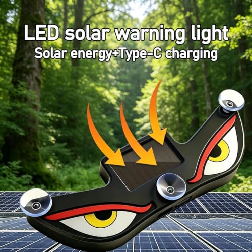 Image of Solar Powered Demon Eye LED Car Window Light, USB Rechargeable Wireless Windshield Decoration Lamp with Auto On /Off Sensor, Accessory for Cars, SUVs & Trucks, Red, Pack of 1