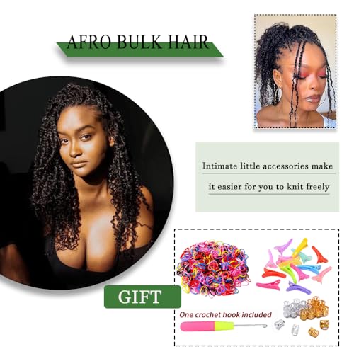 Afro Kinky Bulk Hair For Dreadlock Extensions Repair Locs,Twist Braiding, 100% Handmade Braiding Hair 30Grams each bundles Total (4Bundles/Pack) 10Inch #1B