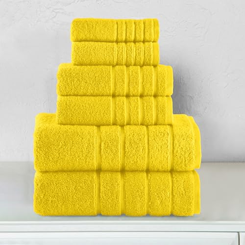Image of Elegant Comfort 4 Lines Viscose Stripe 6-Piece Premium Towel Set - 100% Turkish Cotton High Absorbent Luxury Bathroom Towels - Includes 2 Washcloths, 2 Hand Towels and 2 Bath Towels Set, Yellow