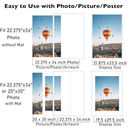 Image of JCJMY 22.375x34 Picture Frame with 20x30 Mat, Display Photo 20x30 with Mat or 22.375 x 34 Without Mat, Wall Hanging Large 22.375 by 34 Poster Frame with Plexiglass, White
