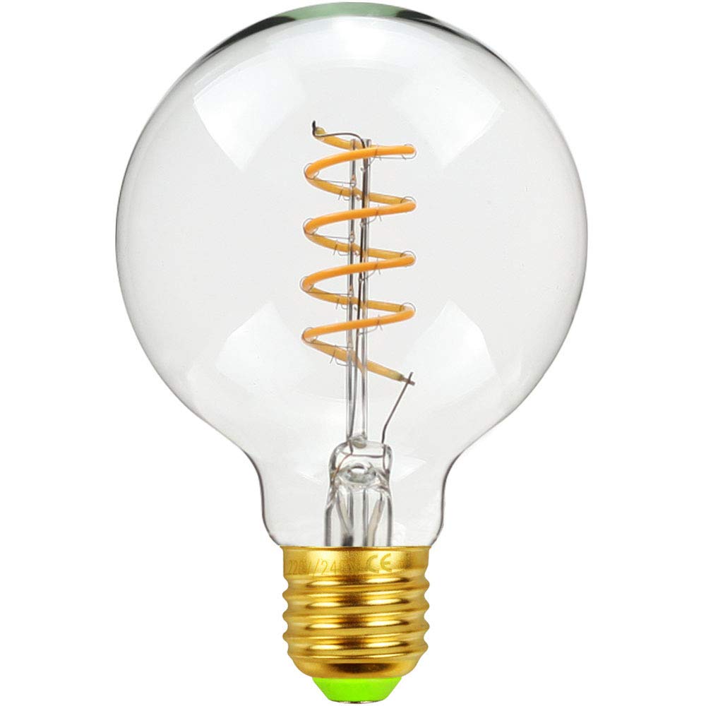 Wanym Light Vintage Led Spiral Edison Bulb - 4W E27 Globe G80 G95 G125 St64 T45 A60 Edison Bulbs Led Lamps 220V Decorative Filament Spiral Dimmable Clear Vintage S,G80