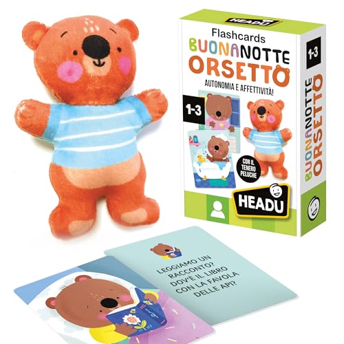 HEADU - Flashcards Buonanotte Orsetto, Sviluppa l’Autonomia e l’Affettività, Un Gioco Educativo per Bambini dai 1 ai 3 anni, Made in Italy