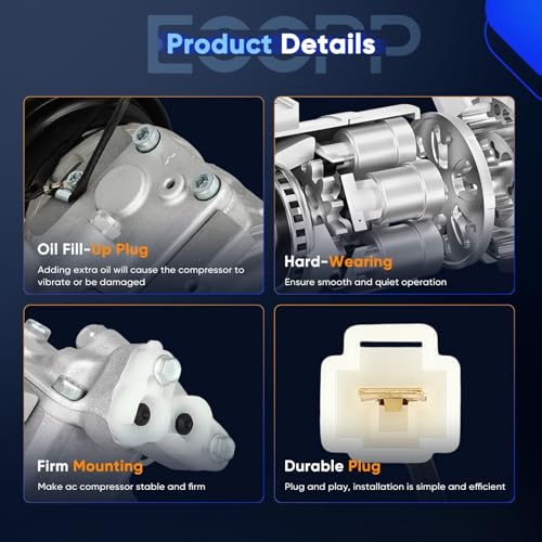 Image of ECCPP AC Compressor 1986-2001 for Toyota Camry Celica Solara 2.0L 2.2L | Fast Cooling AC Compressor with Clutch