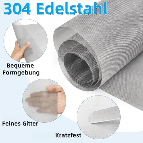 Lukezors 304 Stainless Steel Filter Mesh, 24 Mesh Fine Mesh Filter Sheet Stainless Steel Wire Mesh Insect, Rodent, Snake, Rodent Resistant 30 x 120cm Can be cut and mounted