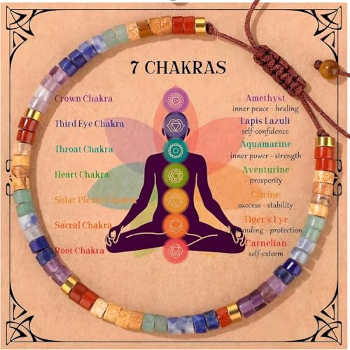 Plorede Chakra Healing Bracelets for Women 7 Chakra Crystals & Stones Meditation Bracelet for Anxiety Relief Spiritual Gifts Christmas Birthday Gift