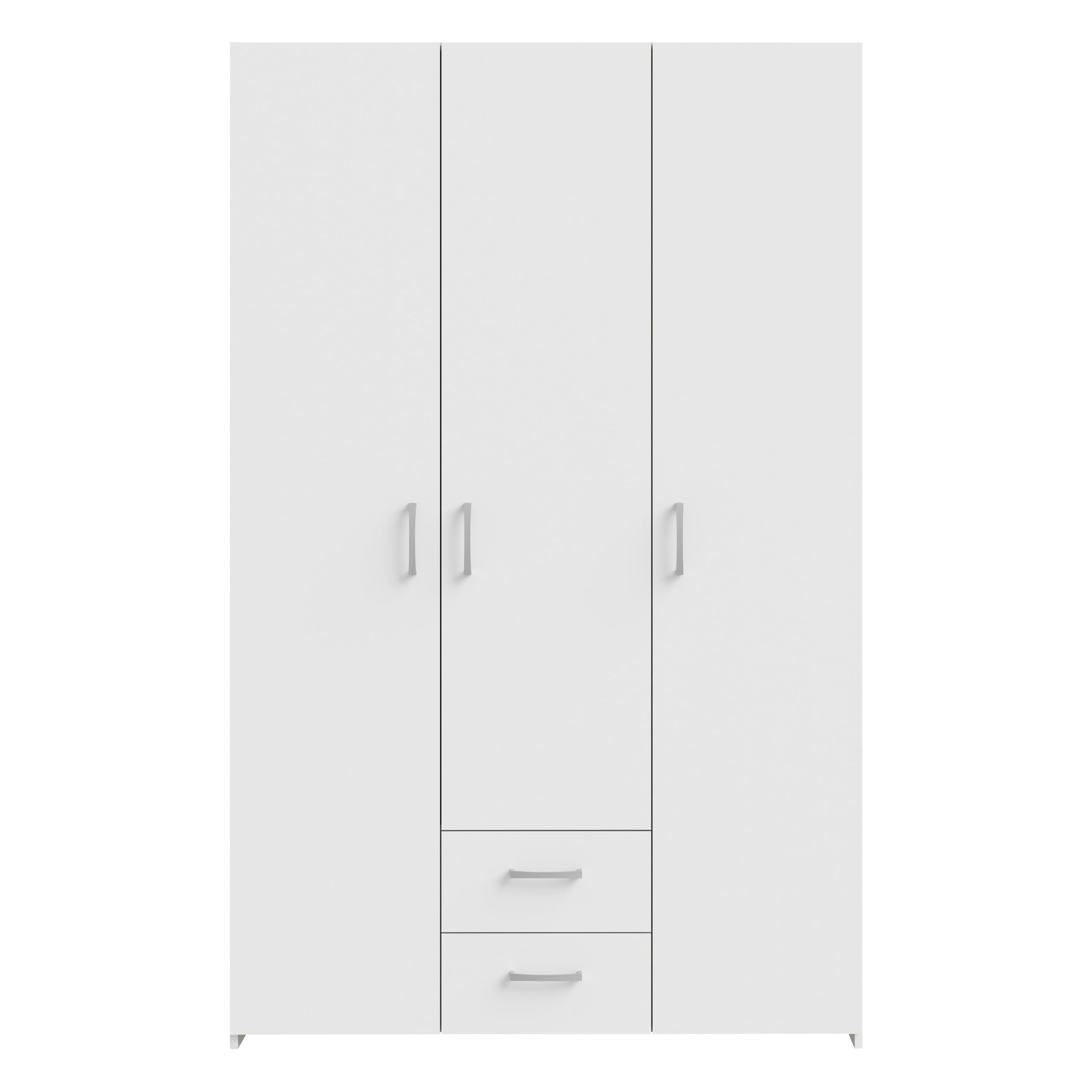 Forte ECONOBOX Kleiderschrank 120, 3-türiger Drehtürenschrank mit 2 Schubladen, Holzwerkstoff, Weiß, 119,4 cm breit, 190,5 cm hoch, 54,4 cm tief