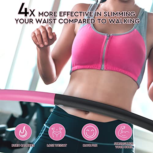 Fiteroc Weighted Fitness Hula Hoop Adult Beginner - Weighted Hula Hoop For Adults - Detachable And Portable - Exercise Holahoop With Jump Rope, Resistance Band And Carry Bag (Black/Pink) #TOP2