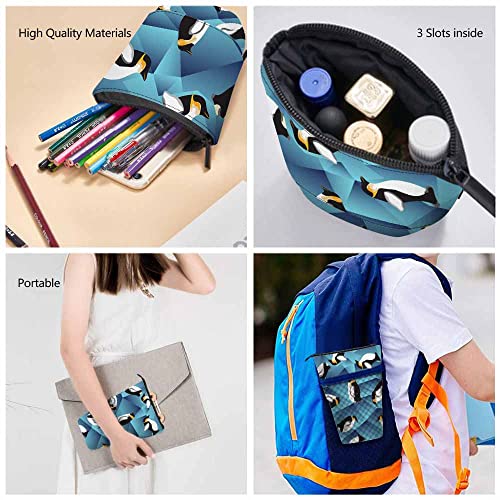 Image of Swono Penguin Pencil Holder Abstract Blue Crystal Ice Stand Up Pencil Case Pencil Pouch Cosmetics Bag For Women Men