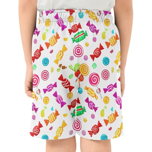 Colorful Candy Athletic Shorts with Zipper Pockets, Youth Boys Athletic Running Shorts for Summer3