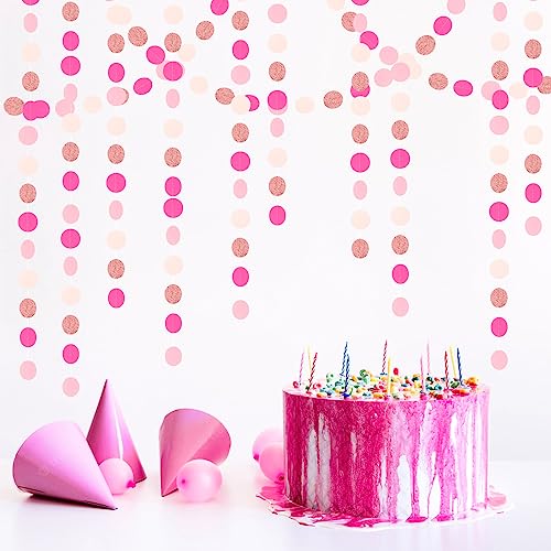 Image of Hot-Pink Rose-Gold Party Decorations Garland - 52ft Wedding Bridal Shower Hanging Decoration Streamers Banner,Baby Girl Birthday Bachelorette Engagement Mohters Valentines Day Brunch Decor Panduola