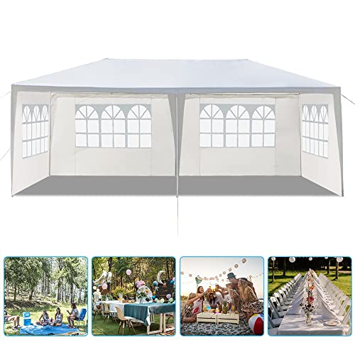 KEPOOMAN 10' x 20' Outdoor Gazebo Canopy Waterproof Party Tent Wedding Canopy with Removable Sidewalls & Brighter Church Windows