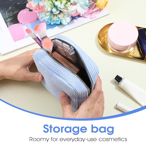 Image of Xinjoduz 1 PCS Sanitary Napkin Storage Bag, Mini Makeup Bag with Zipper Corduroy Period Bags for Teen Girls for School Small Square Cosmetic Pounch Menstrual Pad Bag Tampon Holder for Purse (Blue)