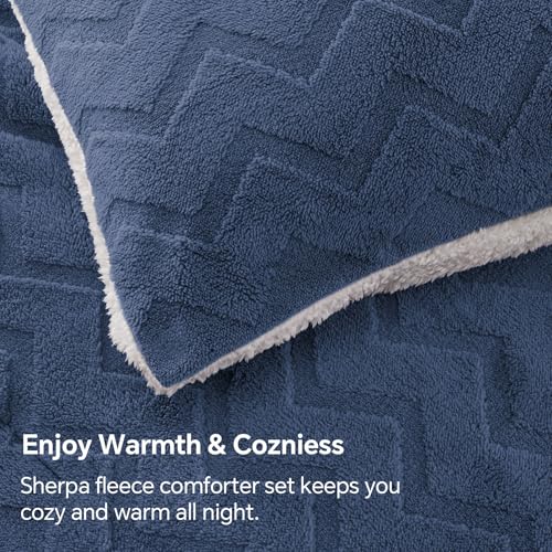Image of BEDELITE Fluffy Sherpa King Comforter Set,Navy Blue