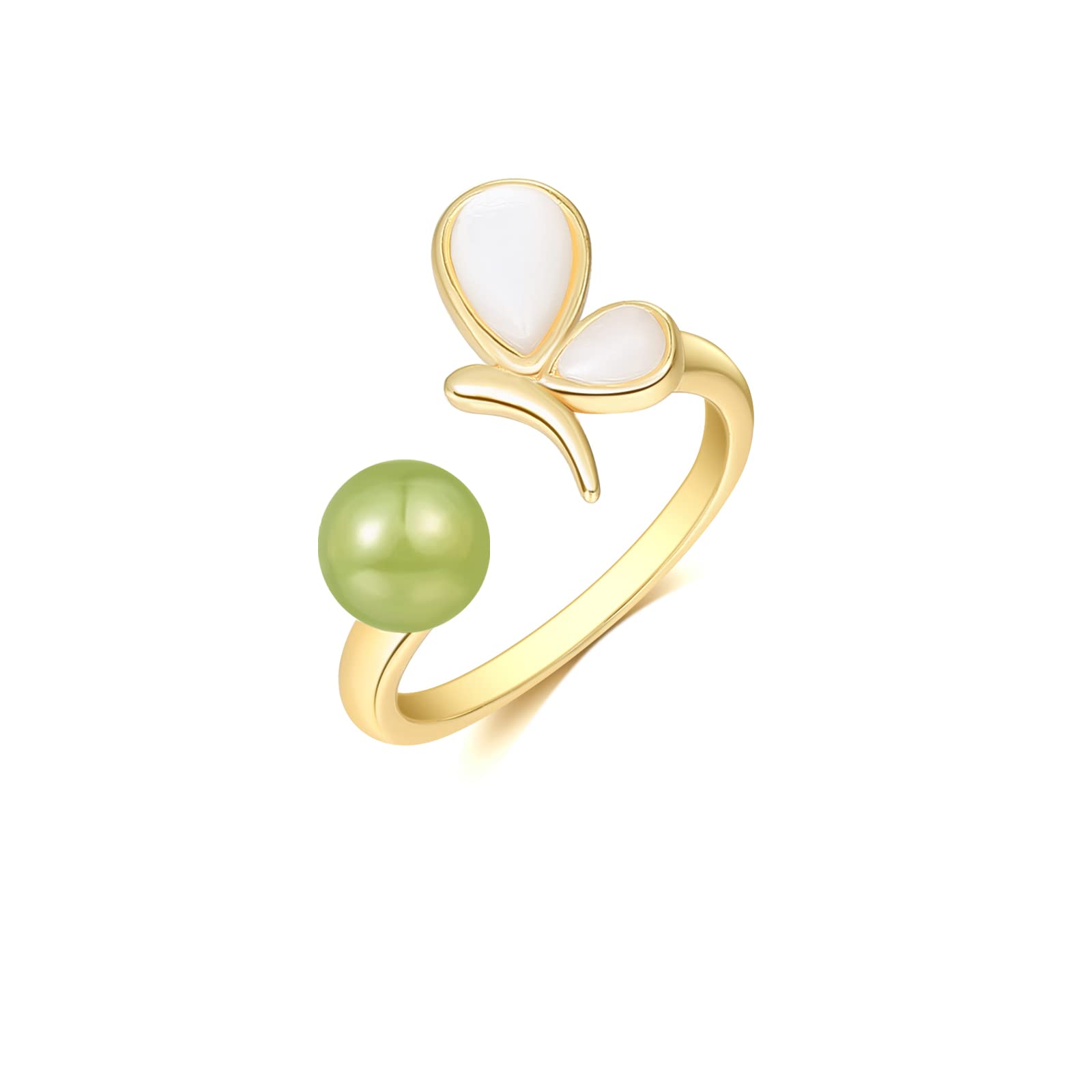 LOOYUUPEENatural Hetian Jade Necklace Earrings Ring for Women, Green Jade & White Butterfly Charm, Good Luck Gift for Friends, Mother, Lover Her