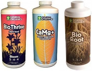 General Hydroponics General Organics BioThrive Bloom 1 cuarto de galón, General Organics BioRoot 1 cuarto de galón, General Organics CaMg+ 1 cuarto