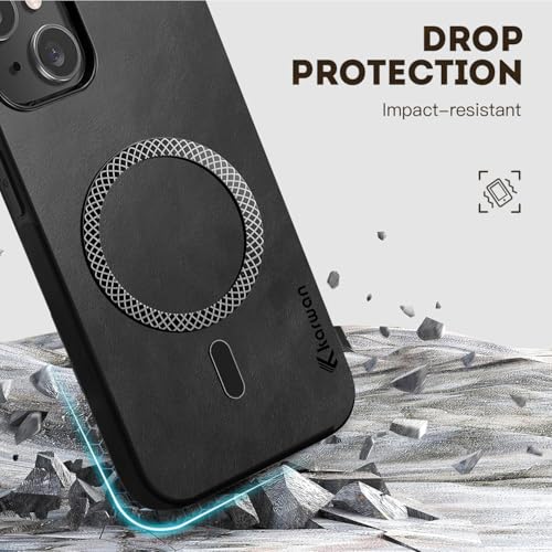 Image of KARWAN Shockproof Hybrid Leather Finish Back Case Cover Compatible with iPhone 13,iPhone 14 with Wireless MagEaze Charging Cover, Anti-Scratch Shield Case with Strong Minimalist Design (Black)