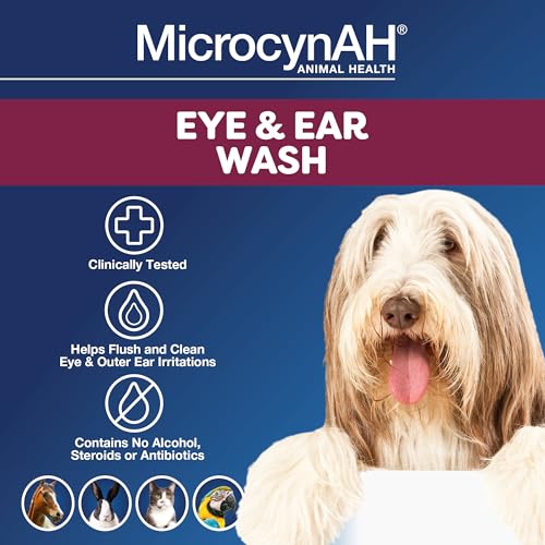 Image of Manna Pro MicrocynAH Ear & Eye Wash for Dogs, Cats, and Other Animals, 3oz | Gentle Daily Cleansing Solution for Routine Ear & Eye Care, Easy-Use Liquid Formula