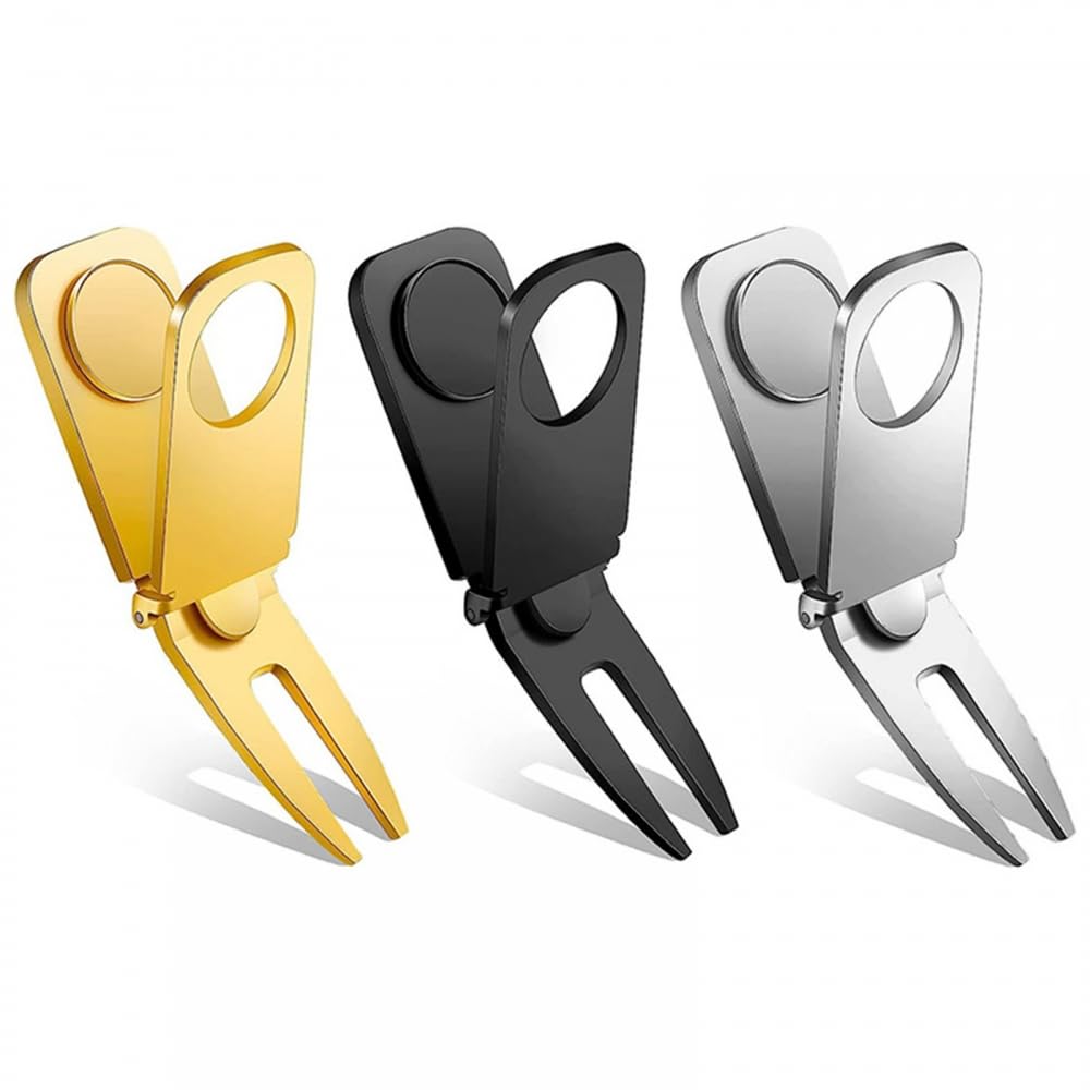 MiOYOOW Lot de 3 Outil Magnétique de Divot de Golf, Outil Pliable de Divot de Réparation de Golf avec Porte-Cigare de Marqueur de Balle pour Le Golfeur, Accessoires de Golf