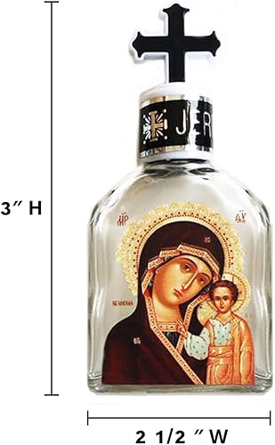 Miniatura 2 de (D) Botella de agua bendita de vidrio divino  con icono de la Virgen de Kazán  3 pulgadas de alto x 2 12 pulgadas de ancho
