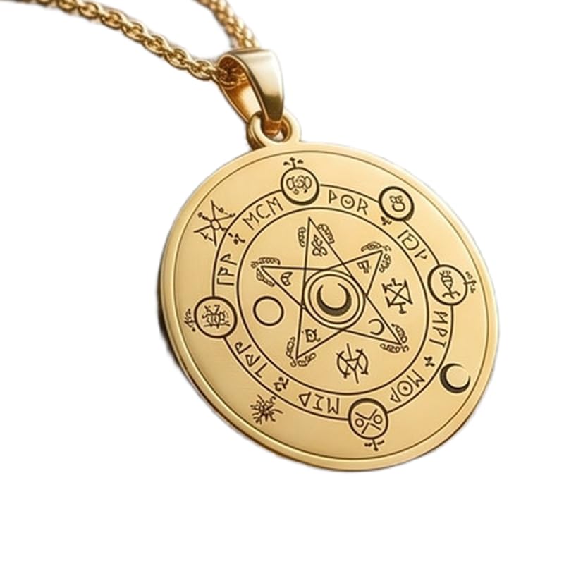 Pendentif cercle magique gravé en argent doré, le cadeau fait main symbolique unique