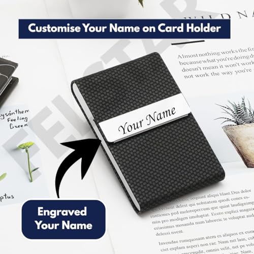 Image of FELSTAR Customized /Personalized Card Holder with Name Engraved, Leather Professional Business Visiting Card Holder /Credit Card Holders Men, Women Day Gift, Corporate Gift for Employees (S Black)