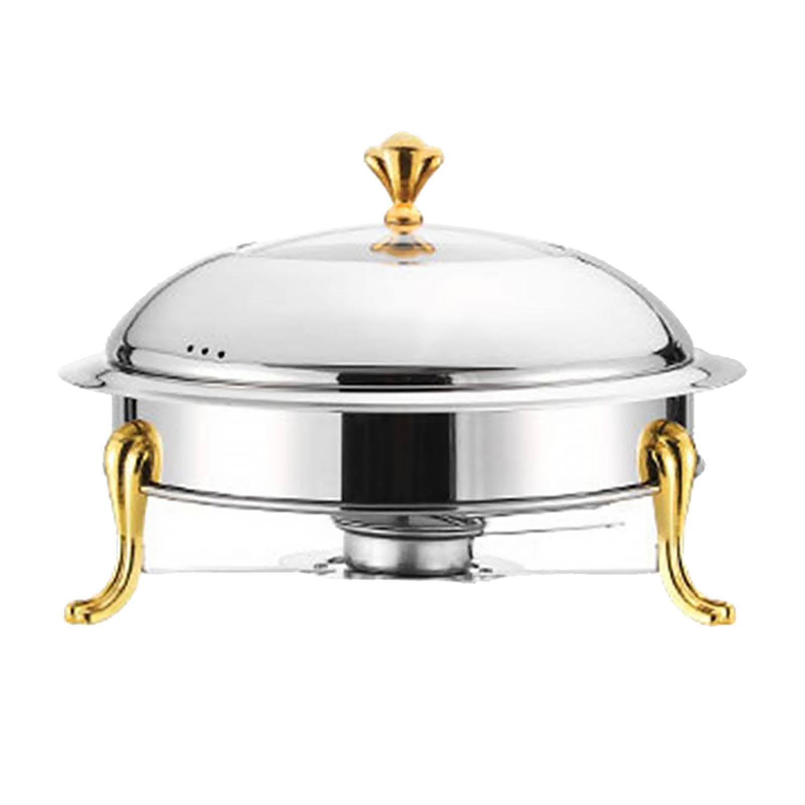 Juego de Calentador de Alimentos Tipo Buffet de Acero Inoxidable, Redondo, con Tapa Y Estructura Resistente, Ideal para Catering, Fiestas, Bodas, Sin Mango