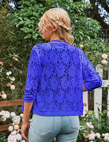 Image of Xunger Women's 3 /4 Sleeve Lace Cardigan Casual Open Front Floral Lace Shrug Summer Cover Up