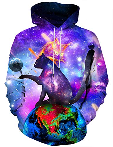 Asylvain Hoodies with Cat for Men and Women 3D Graphic Animal Print Sweatshirts, Large