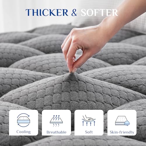 Dual Layer 3 Inch Memory Foam Mattress Topper King Size, 2 Inch Cooling Gel Memory Foam Plus 1 Inch Pillow Top Mattress Pad Cover, with 8-21 Inch Deep Pocket, Grey