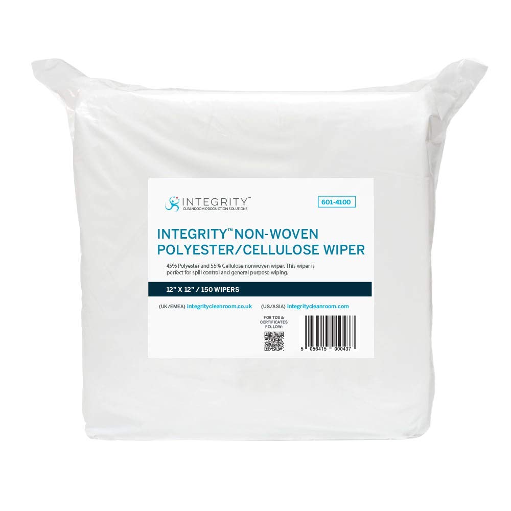 Cleanroom Wipes Non-Woven Wipers Cellulose Polyester Blend 12" x 12" Bag of 150 for Lab, Electronics, Pharmaceutical, Printing, Semiconductor, Spill Control or General Purpose Wiper