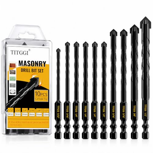 10Pcs Masonry Drill Bit Set, Concrete Drill Bit, 6 Size 5/32"-1/2"