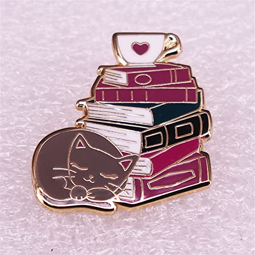 Cat Book Coffee Lovers Bookworm Literature Brooch Pins Enamel Cartoon Metal Badges Lapel Pin Brooches Jackets Jeans Fashion Jewelry Gift for Kids2