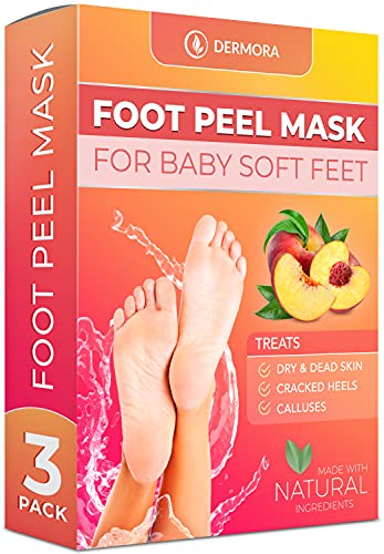 Foot Peel Mask - For Cracked Heels, Dead Skin & Calluses - Makes Your Feet Baby Soft - Removes & Repairs Rough Heels, Dry Toe Skin - Exfoliating Peeling Natural Treatment (3 Pack, Women's 5-11)