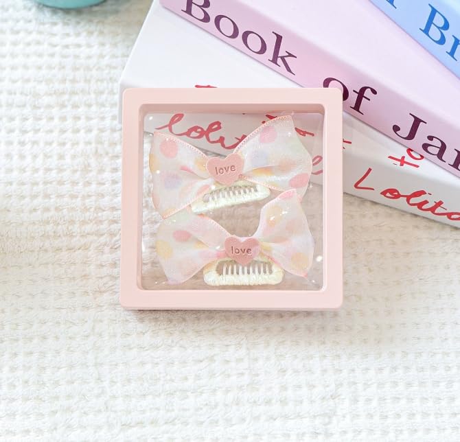Pet accessories high-end Maltese hairpin for babies (2pcs 3D pink heart bow tie BB clips with packaging box)