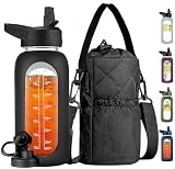 CIVAGO 32 oz Glass Water Bottle with Straw and...