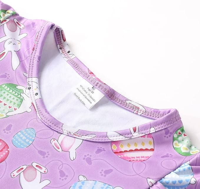 Easter Toddler Girls Dress Bunny Eggs Print Dresses Flutter Sleeve Clothes 3-8Y - Image 3