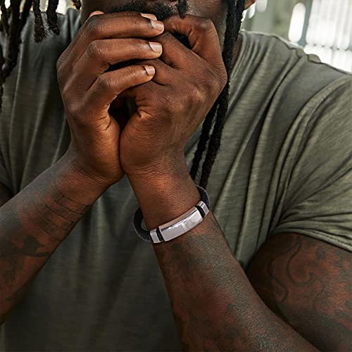 Bandmax Black Metal Id Bar Cuff Bracelet For Men Boy Wax Rope Chucky Wristband Braided Genuine Bracelet With Adjustable Buckle #TOP2